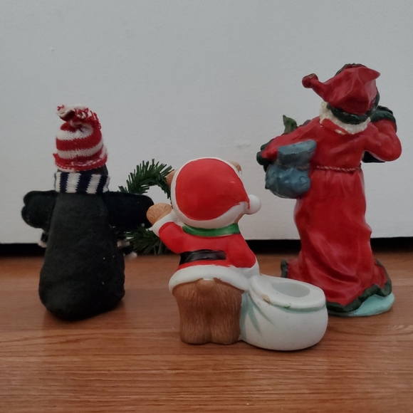 3 Christmas Decor Figurines Santa Penguin Bear Ceramic Candle Holder Vintage - Picture 5 of 5